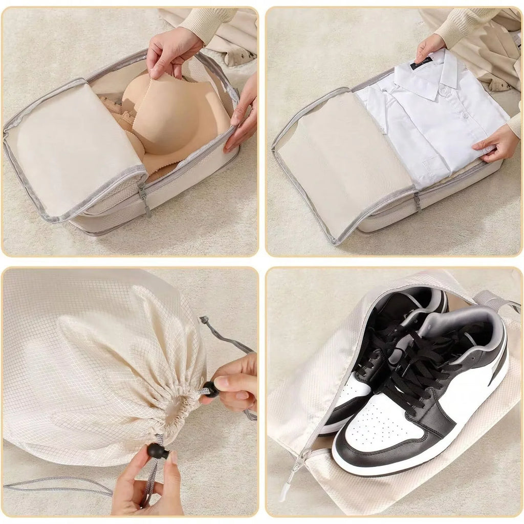 Set4/6pcs Compressible Packing Travel Storage Bag Cubes Waterproof Suitcase Nylon Portable With Handbag Luggage Organizer Ryanai