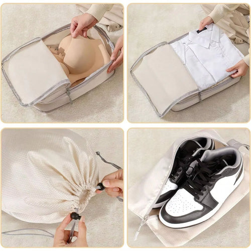 Set4/6pcs Compressible Packing Travel Storage Bag Cubes Waterproof Suitcase Nylon Portable With Handbag Luggage Organizer Ryanai