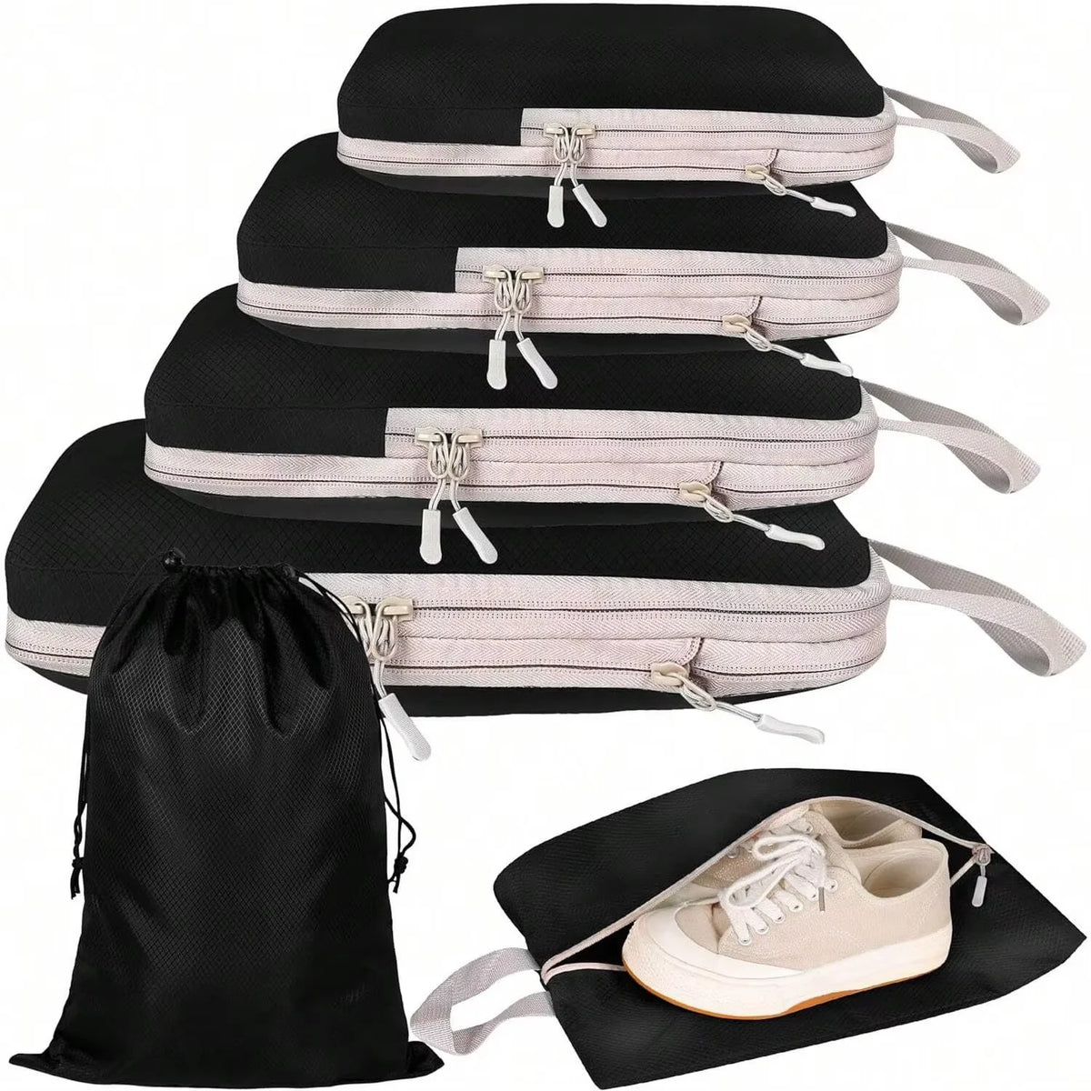 Set4/6pcs Compressible Packing Travel Storage Bag Cubes Waterproof Suitcase Nylon Portable With Handbag Luggage Organizer Ryanai