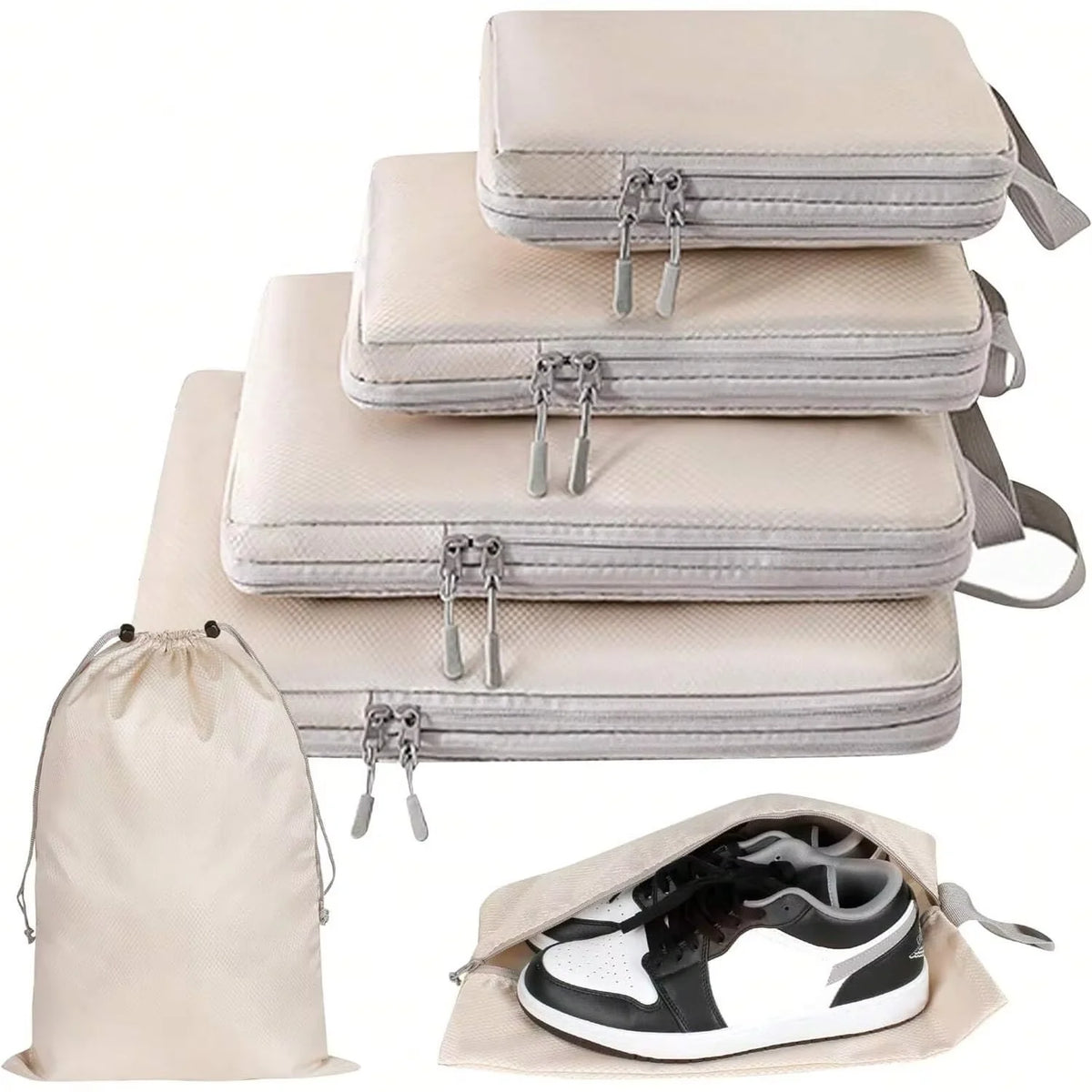 Set4/6pcs Compressible Packing Travel Storage Bag Cubes Waterproof Suitcase Nylon Portable With Handbag Luggage Organizer Ryanai