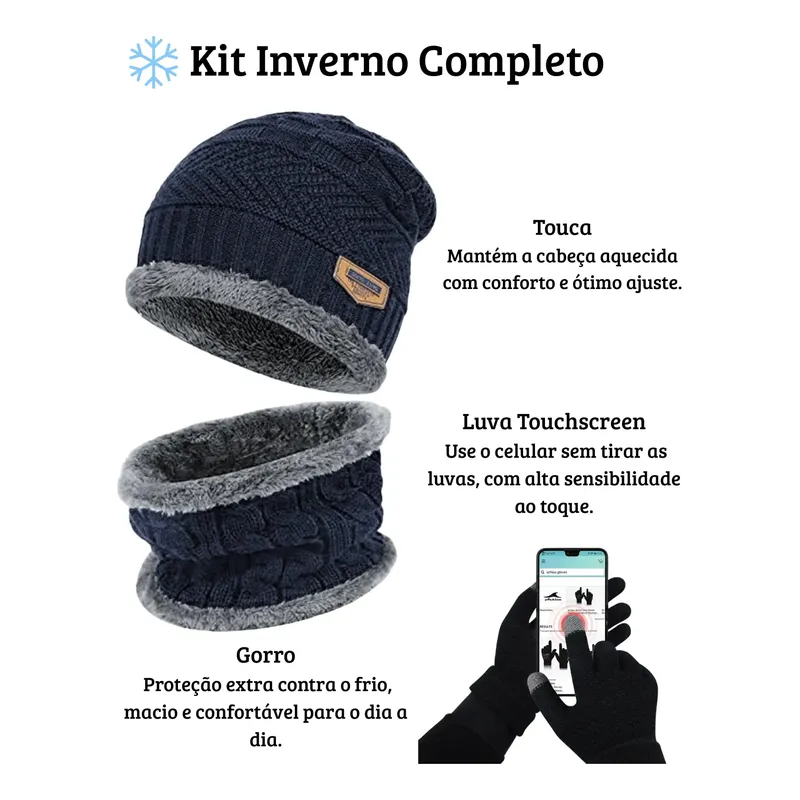 Conjunto Térmico Premium: Touca, Luva e Gola Unissex