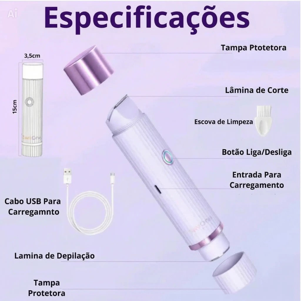 AuraSmooth™-Depilador Elétrico Recarregável com Navalha Dupla e Tecnologia Indolor para Pele Sensível