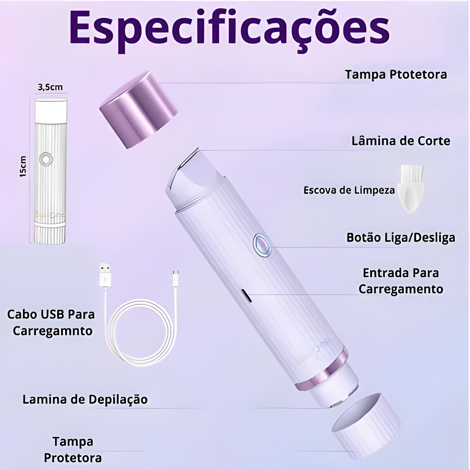 AuraSmooth™-Depilador Elétrico Recarregável com Navalha Dupla e Tecnologia Indolor para Pele Sensível